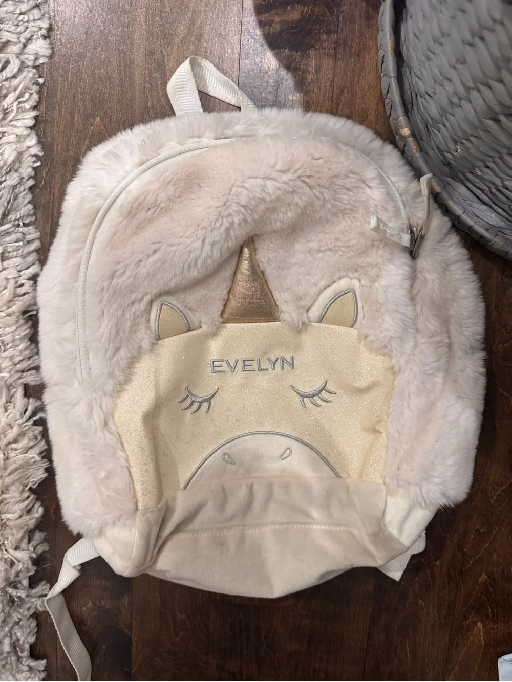 Pottery Barn Cream Plush Unicorn Kids Backpack - Evelyn